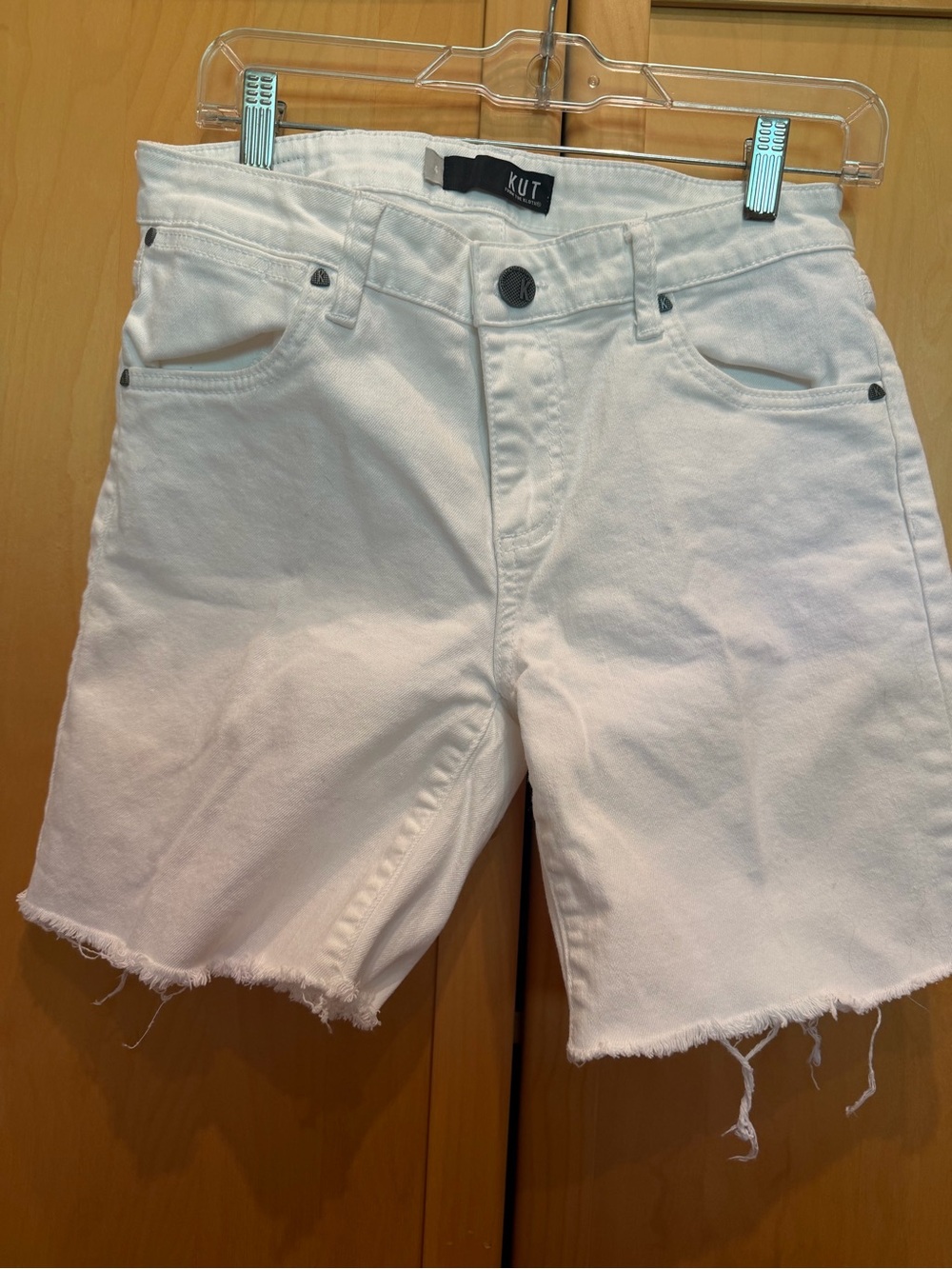 Kut from the Kloth Catherine Boyfriend White Frayed Hem Denim Bermuda Shorts